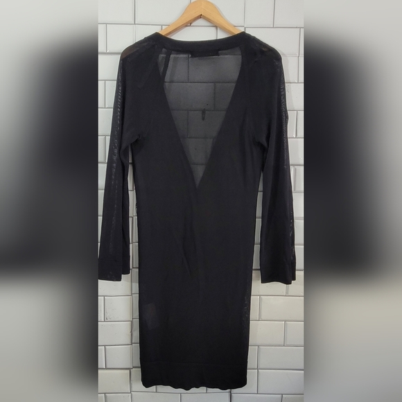 Novespazio Ladies Black Lightweight Cardigan Semi Sheer Midi Length V-Neck Class - Picture 4 of 6
